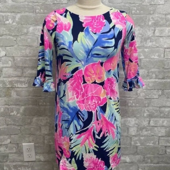 🌺🌺Lilly Pulitzer Sophie Ruffle High Tide Navy Tropicolada Dress🌺🌺 - Picture 2 of 9